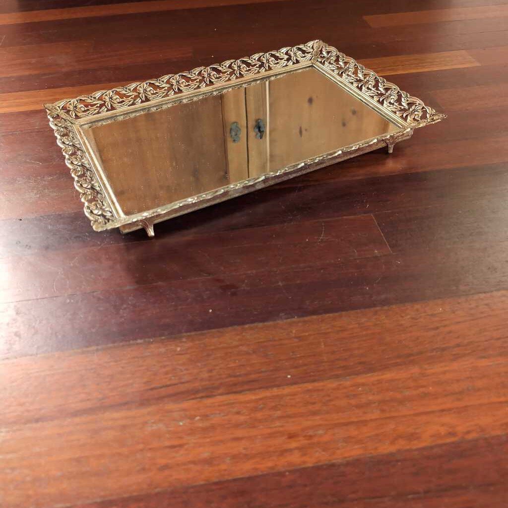 Pretty Vintage Footed.Metal Vanity Mirror ,10x15