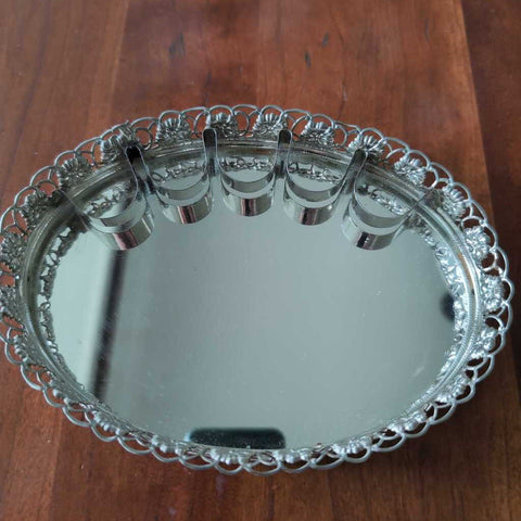 Vintage Mirrored Metal Coin Dish Tray 6z7