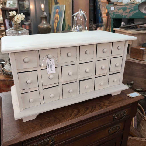 Vintage Handmade White 18 Drawer Cubby - 25x12x12 H. IN STORE PICKUP ONLY