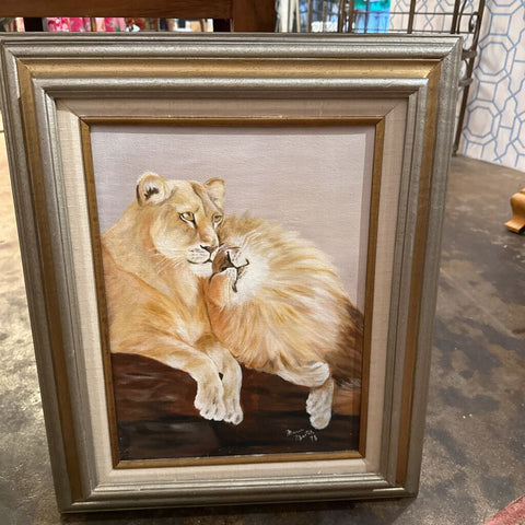 Original Oil Painting of Lions 19" x 23"