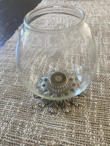 Vintage Crystal Glass Bowl on Ornate Filigree Base