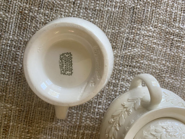 Vintage Wedgwood Queensware Creamer and Sugar w/Laurel Leaves