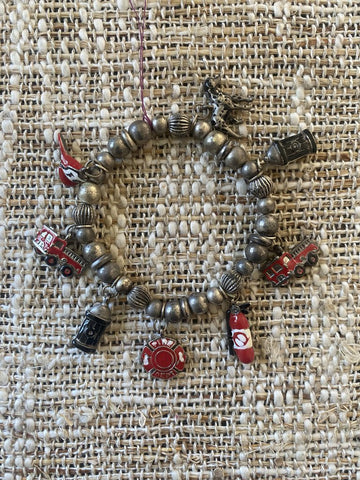 Vintage Firefighter Women's Charm Bracelet Silvertone