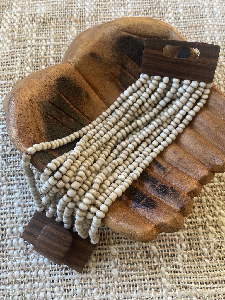 Seed Beaded Stretch Bracelet with Wooden Lock