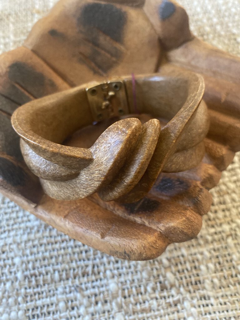 Vintage Wood Hinged Cuff Bracelet