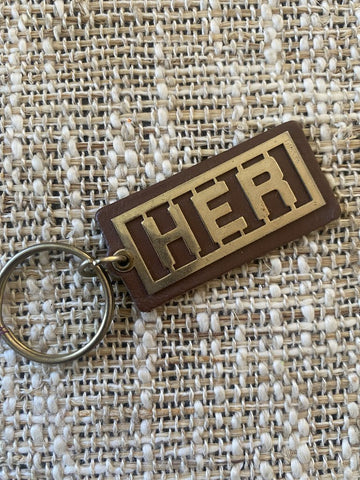 Vintage Her Brass and Leather Keychain