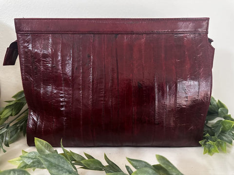 Vintage Merlot Eel Skin Clutch Purse 10w x 7.25t