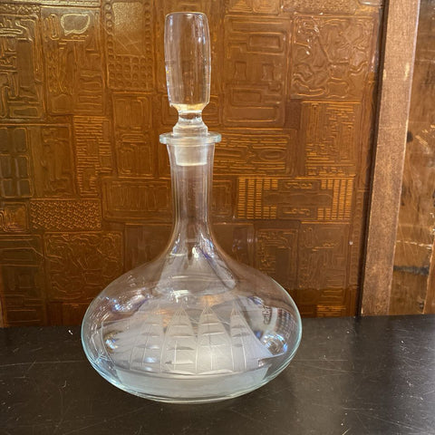 Vintage Glass Sailboat Decanter 7" x 11"