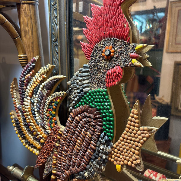 Pair of folk art seed roosters