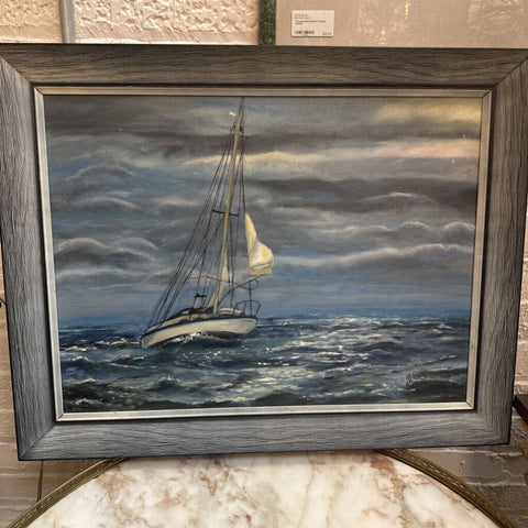 Frame Oil on Canvas Sailboat painting 28x22" In Store Pickup Only