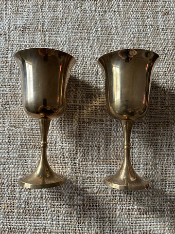 Pair Solid Brass Stemmed Wine Goblets India