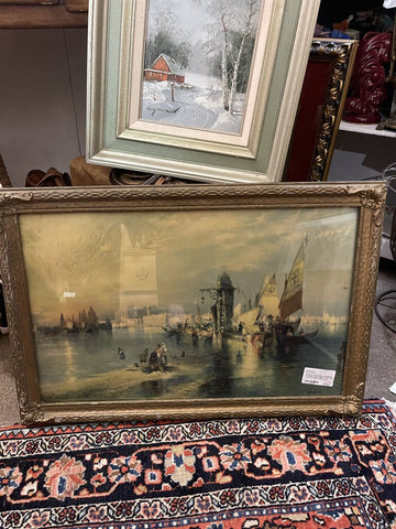 antique Thomas Moran lithograph of Venice dated 1898 24 1/2in wide x 16 1/2 in high framed as is