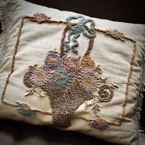 HAND EMBROIDERED PILLOW 20 1/2" X 15 1/2"