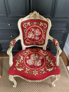 Vintage Embroidered Louis XV Arm Chair