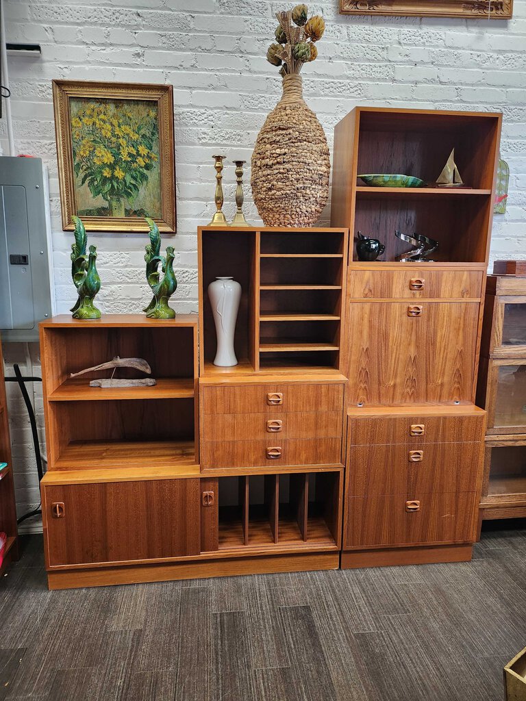 MCM 7 piece teak cabinet 72 w x 75 tall with bar