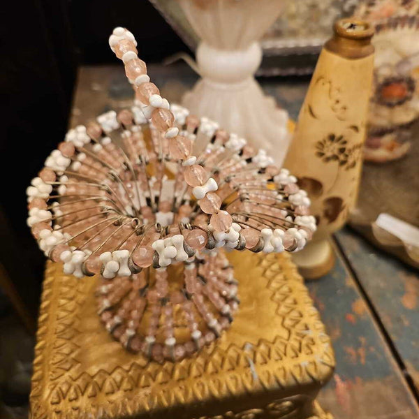 Pink safety pin and beads folk art basket