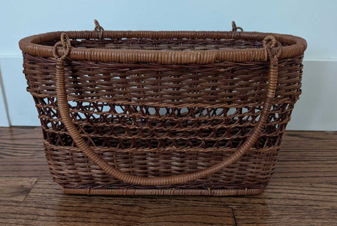 Vintage Rattan Rectangle Basket w/Swing Handles 13x8x8