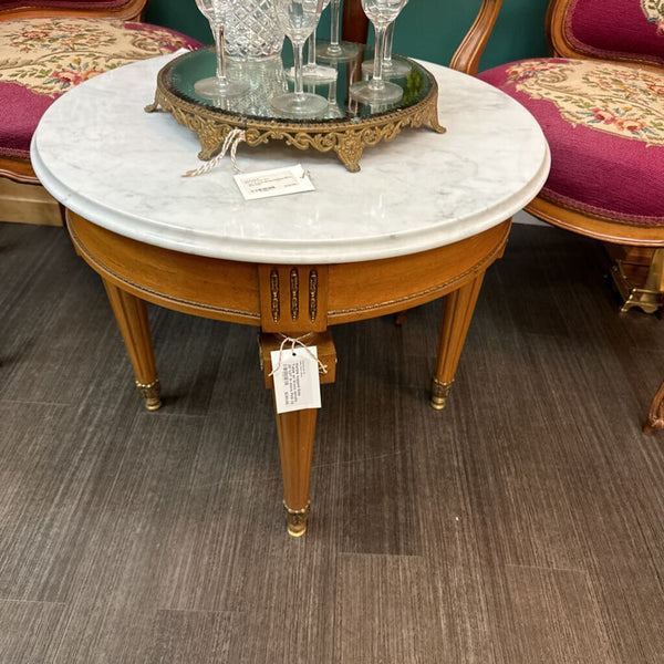 Marble topped Side Table w/ brass details 26"x21" In store Pick Up Only