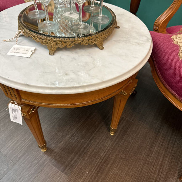 Marble topped Side Table w/ brass details 26"x21" In store Pick Up Only