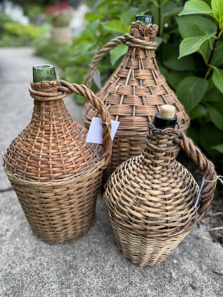 Antique Large French Wicker Wine Demijohn Jug