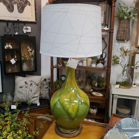 Vintage MCM drip Glaze Green lamp *instore pick up only