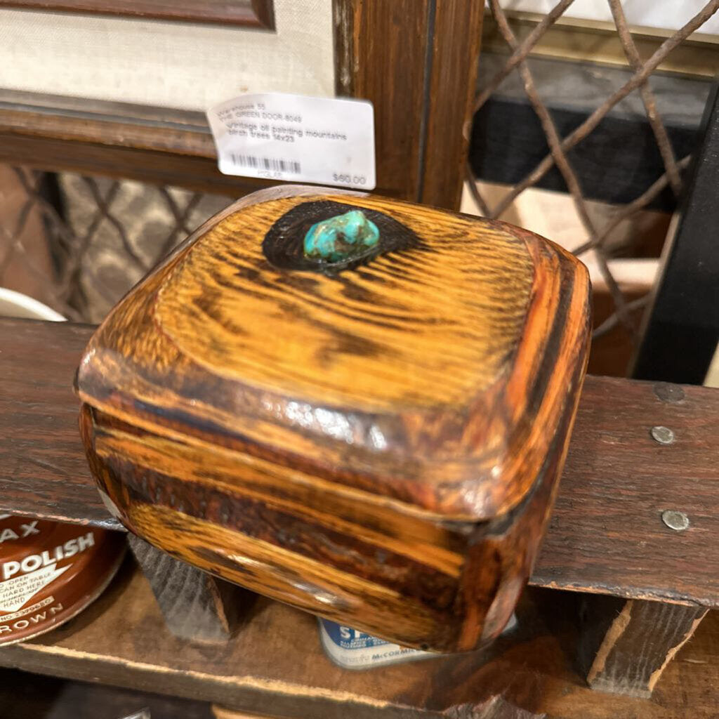 Wood box with turquoise lid