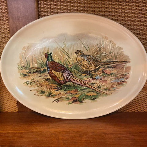 Vintage Ceramic Pheasant Oval Dish 10 x 13