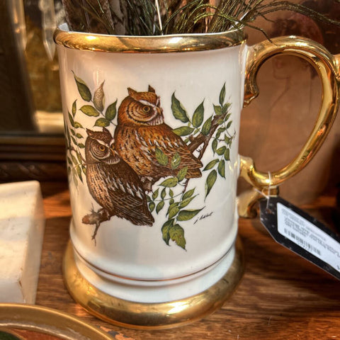 Vintage 1978 James Lockhart Dave Nissen Owl Mug Beer Stein w/ Gilt Details