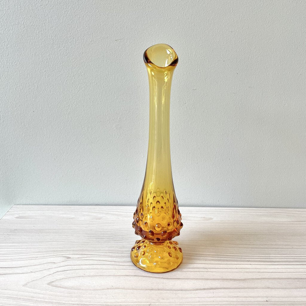 Moxie - Fenton Amber Hobnail Swung Bud Vase - 10"