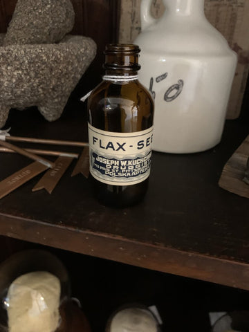 Vintage Label "Flax Seed" Pharmacy Brown Bottle~1.5" w x 4" t