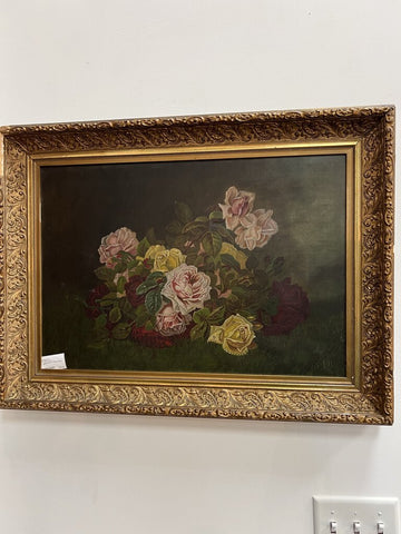 Antique Rose Oil Painting Signed FFH 33x 22