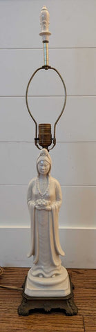 1960s Asian Geisha Porcelain & Brass Lamp - 30"