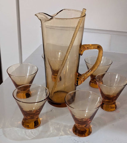 Vintage Italian Martini Set - Amber Glass - 8 PC/Set