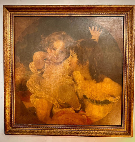 VINTAGE FRAMED OIL ON BOARD "CALMADY CHILDREN" UNSIGNED. 35" x 35. In Store Pickup Only