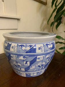 Vintage Blue & White Chinoiserie Fishbowl Planter 9in