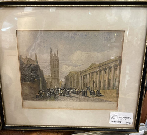 Antique lithograph Warwick St. Mary's church England framed 12 in high c 14 in wide as is