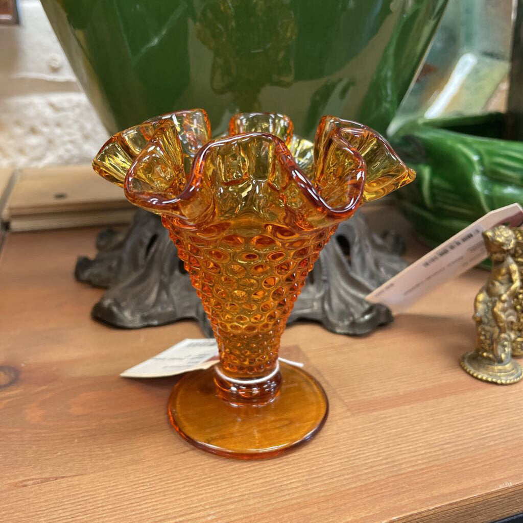 Moxie - Fenton Amber Hobnail Vase - 4"