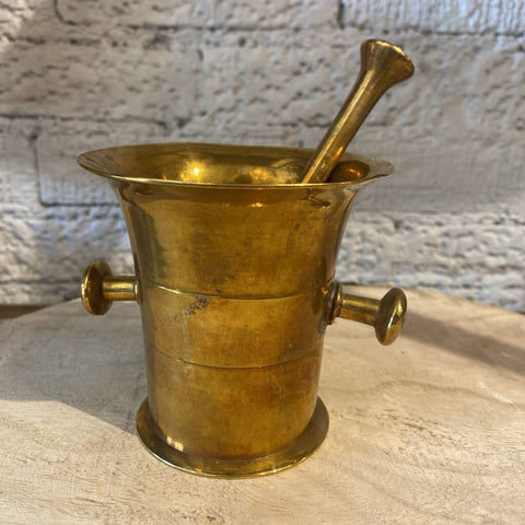 Early 19th Century Brass Pestle and Mortar Set 4"h x 3"dia