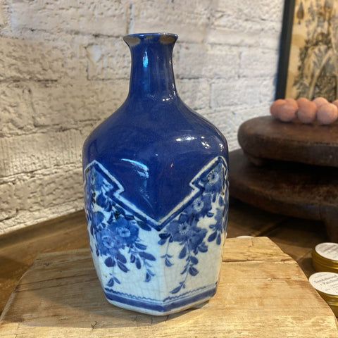 Vintage Blue and White Vase (as found) 5" x 6"