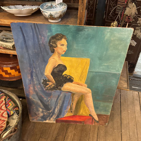 sexy budoir lady vintage oil painting of board