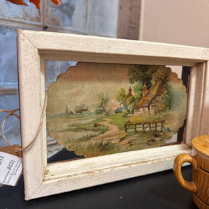 Cottage Picture in primitive frame. 7.5x11.5