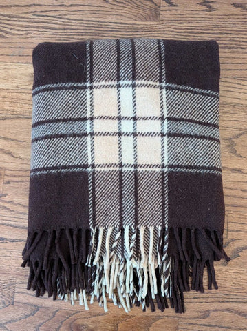 Vintage Brown Wool Plaid Blanket 54x64