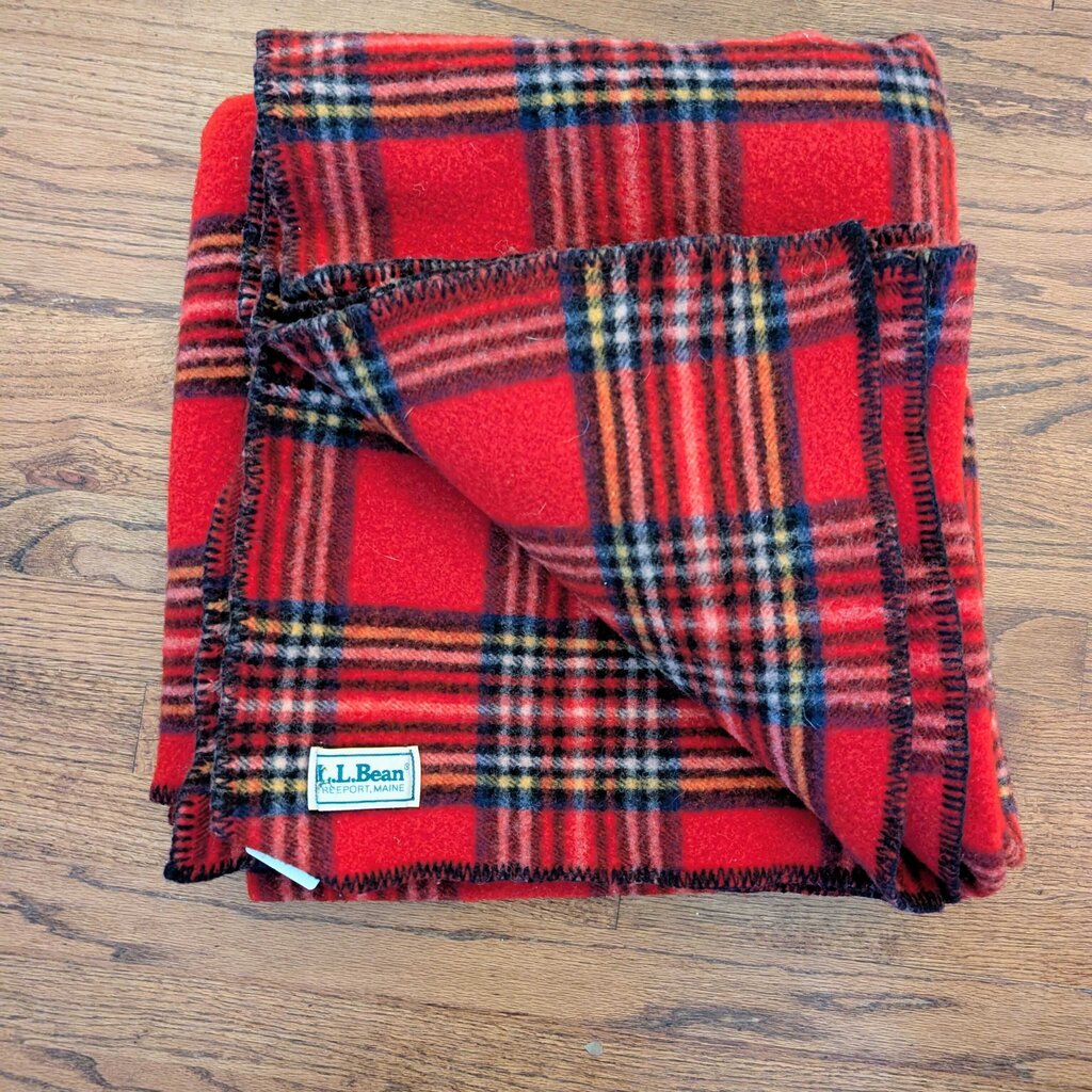 Vintage LL Bean Red Tartan Wool Blanket 72x64