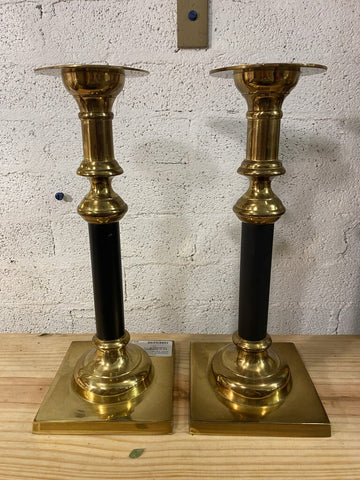 Pair of Black/Brass Vintage Candlesticks 13" x 5"