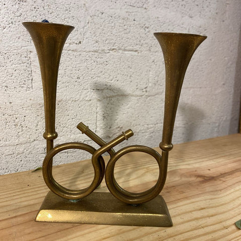 Vintage Brass French Horn Candle Holder