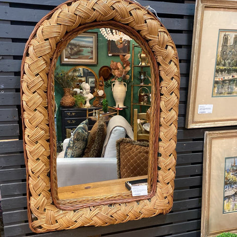 Vintage Wicker/Rattan Mirror w/ Basket Weave Pattern 28" x 20" IN STORE PICKUP ONLY