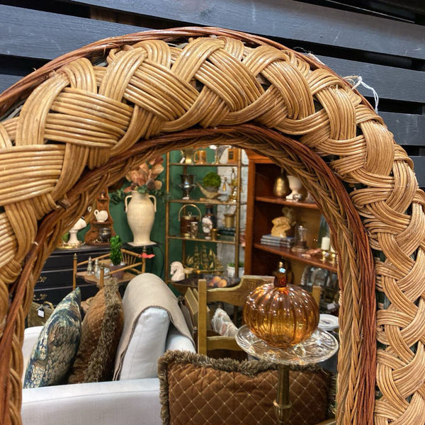 Vintage Wicker/Rattan Mirror w/ Basket Weave Pattern 28" x 20" IN STORE PICKUP ONLY