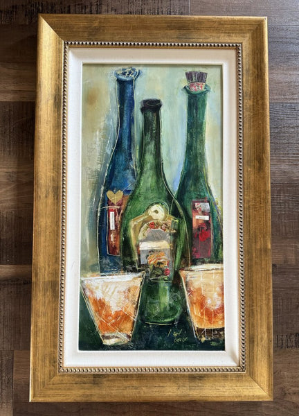 Encaustic Wine Bottles Framed Artwork