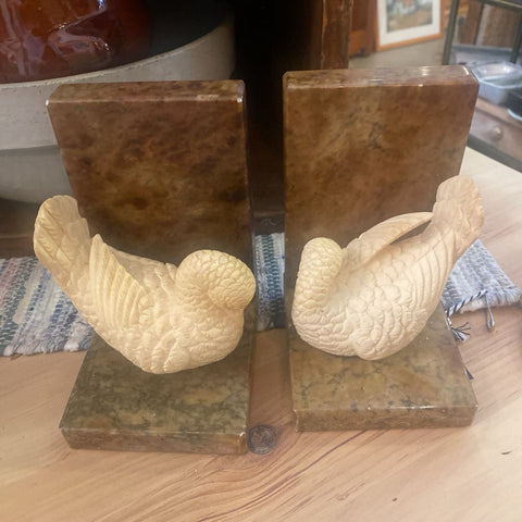 Pair Alabaster Turtle Dove Bookends