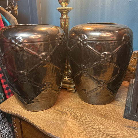 Pair of Vintage Haeger Ceramic Vases, C. 80's, Bronze Gunmetal Color